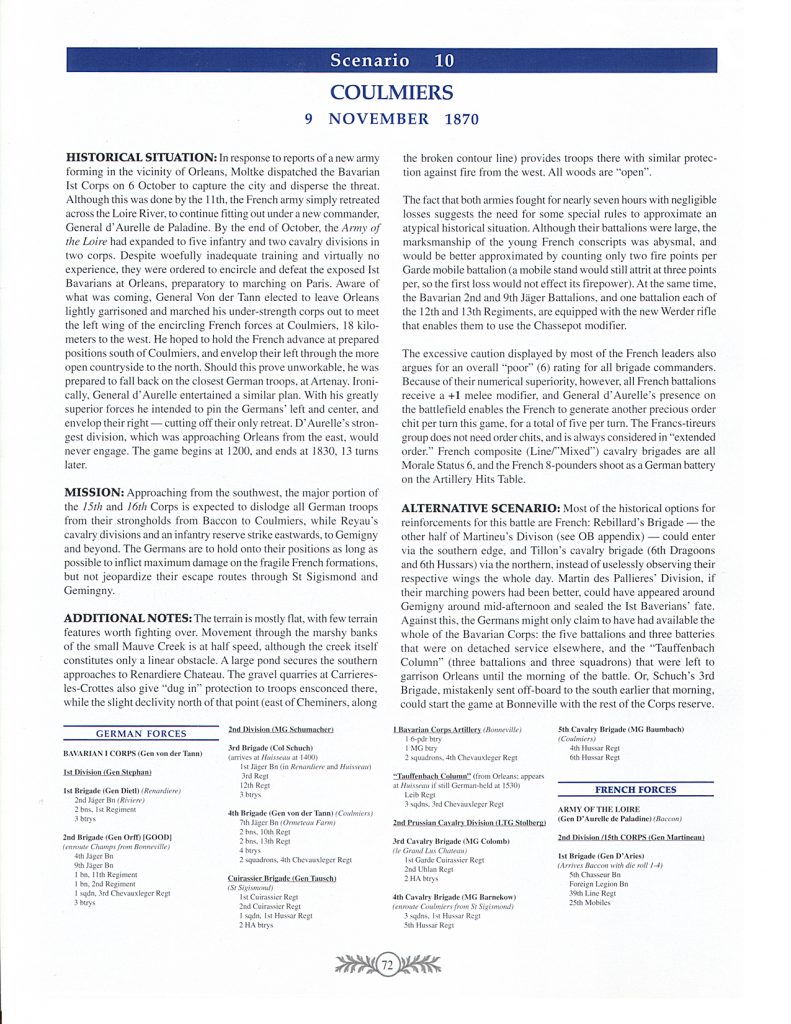 Page 72 from 1870 Rules---Scenario Number 10 -- Coulmiers